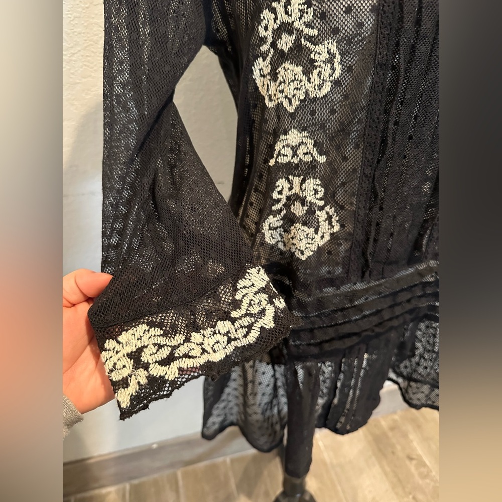 Free People Jocelyn Sheer Mesh Lace Embroidered Tunic Black Size Small - Picture 6 of 10